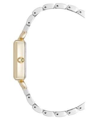 Women's Quartz Rectangular Roman Numeral Two-Tone Metal Alloy and Light Blue Dial Watch, 23mm