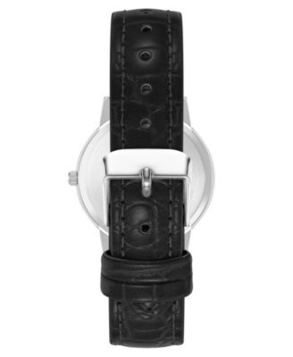 Women's Quartz Casual Black Polyurethane Leather and Silver-Tone Metal Alloy Boyfriend Watch, 34mm