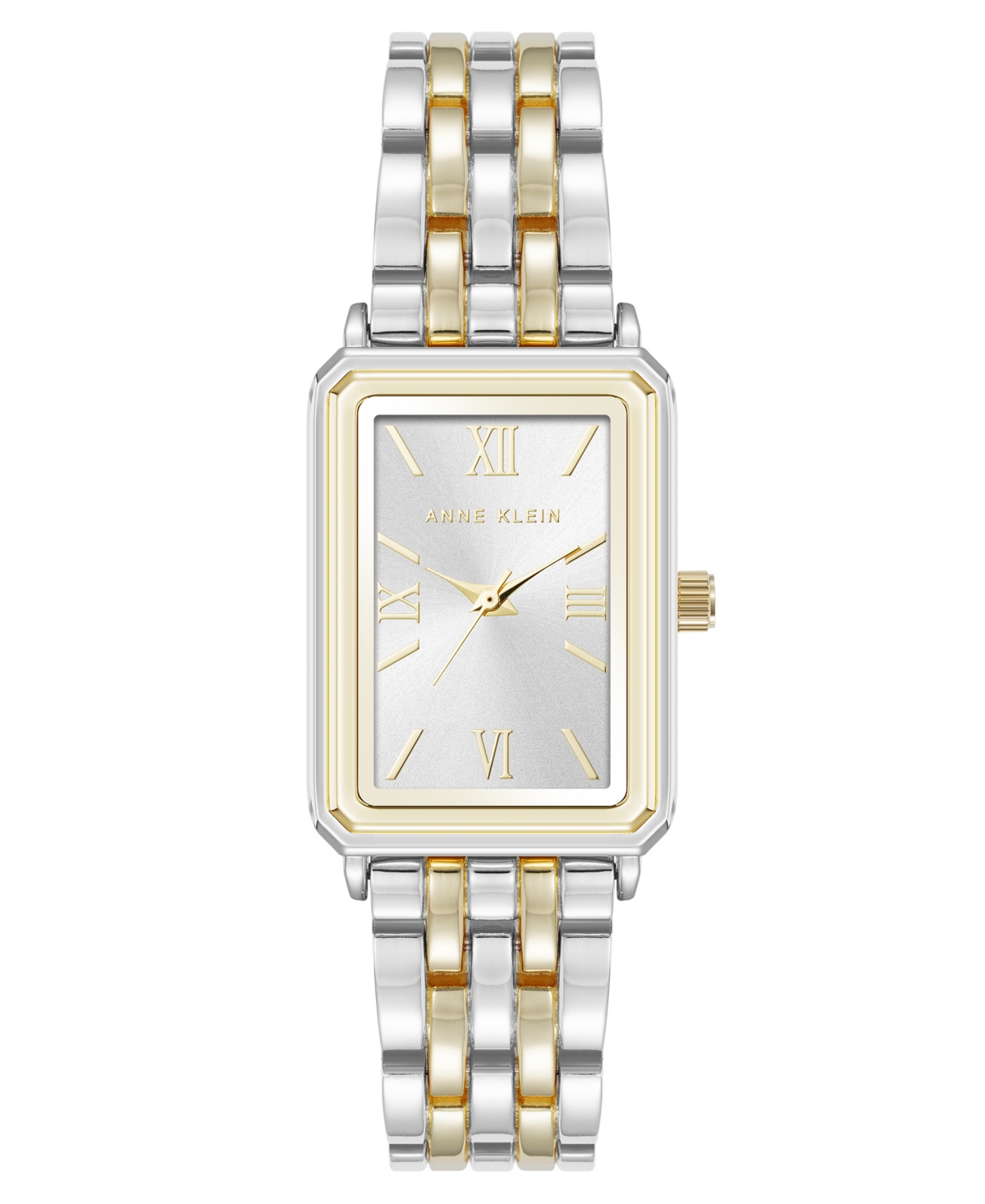 Anne Klein Women's Quartz Rectangular Roman Numeral Two-tone Metal Alloy And Light Blue Dial Watch, 23mm In Silver-tone,gold-tone