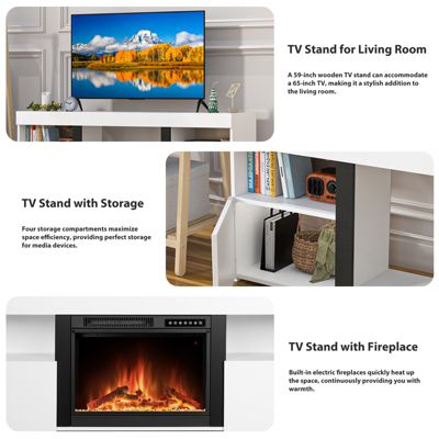 Mantel Wooden Surround Free Standing TV Stand Electric Fireplace