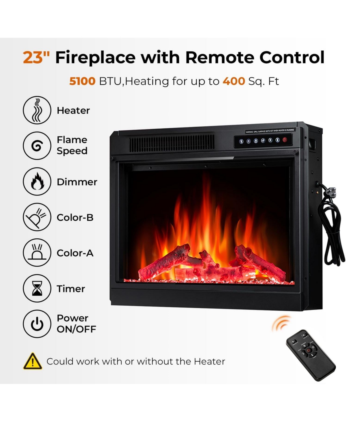 Cowsar Electric Fireplace 59" Electric Fireplace Mantel Wooden Surround Free Standing Tv Stand, Adjuatable Flame Speed, Remote Control, 8-Hour Timer F