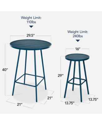 3-Piece Steel Patio Bar Height Round Bistro Set w/ Backless Stools, Slatted Design
