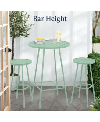 3-Piece Steel Patio Bar Height Round Bistro Set w/ Backless Stools, Slatted Design