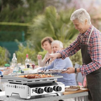 Portable 26 Inch Tabletop Griddle with Grill Grate, Stainless Steel Propane Gas Grill with 3 Burners,24000 BTU
