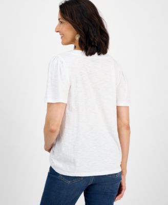 Style & Co Women's Solid Square-Neck Flutter-Sleeve Top