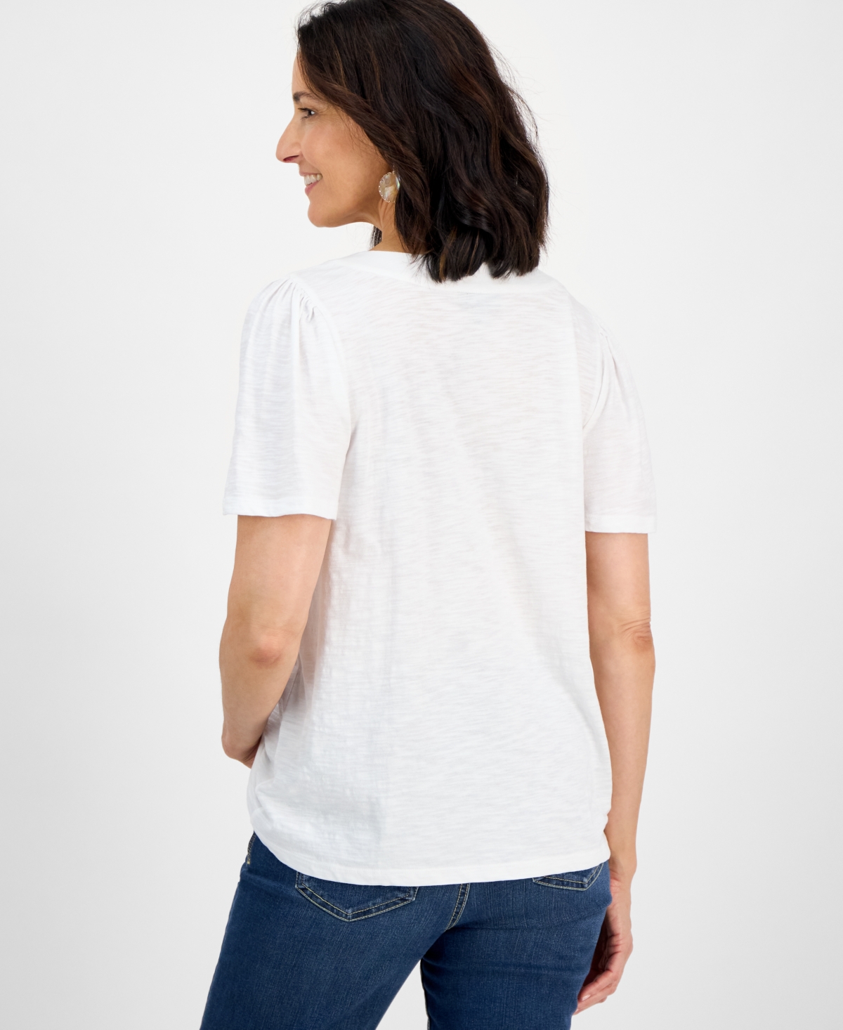 Style & Co Women's Solid Square-neck Flutter-sleeve Top, Exclusively At Macy's In White