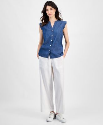 売れ筋商品|||トミー ヒルフィガー カットソー トップス レディース Plus Size Chambray Ruffle-Cuff Shirt Med Benson Tommy Hilfiger Plus Chambray Ruffle-Cuff Shirt | Hawthorn Mall