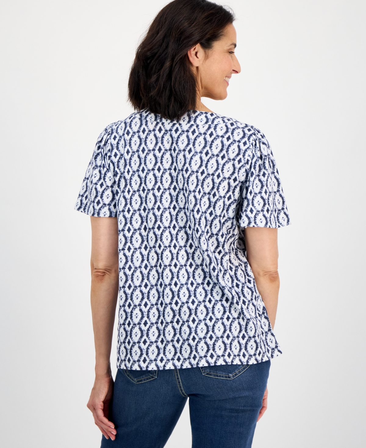 Style & Co Women's Printed Square-neck Flutter-sleeve Top, Exclusively At Macy's In Blue