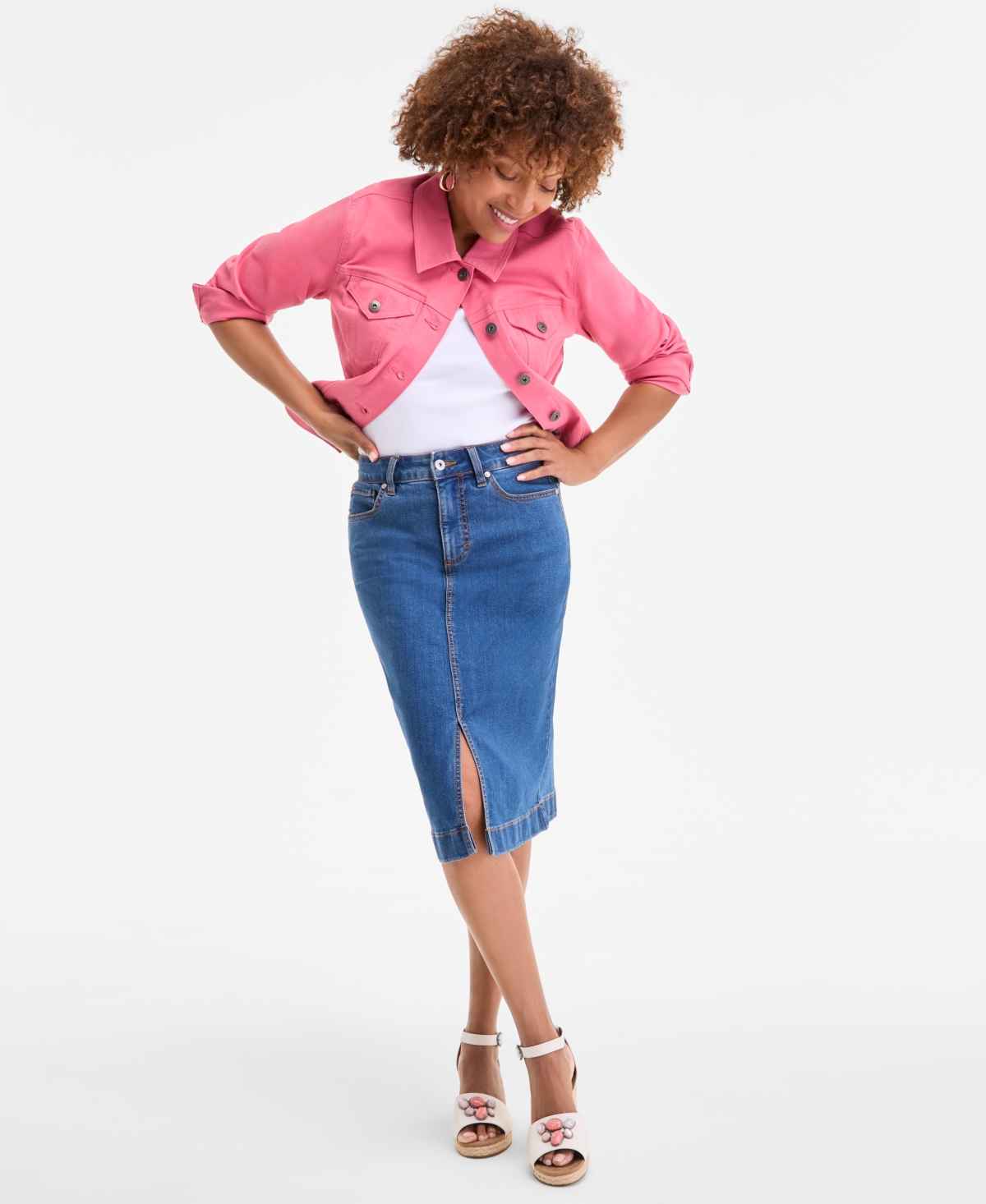 STYLE & CO WOMEN'S HIGH STRETCH DENIM MIDI SKIRT, EXCLUSIVELY AT MACY'S 