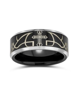 Laser Etched Catholic Religious Black Christ Thorn Cross Titanium Band Ring Comfort Fit