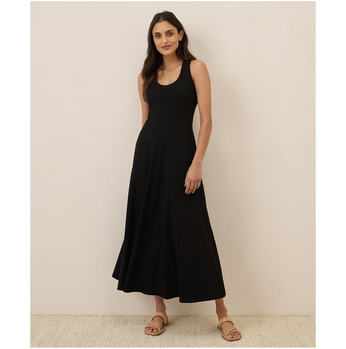 Women's Organic Cotton Fit & Flare Open Back Maxi Dress - Bouquet blooms midnight blue