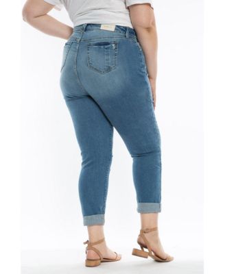 Plus Size Denim High Rise Boyfriend with destruction rolled in 28" inseam- Myla