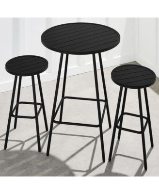3-Piece Steel Patio Bar Height Round Bistro Set w/ Backless Stools, Slatted Design