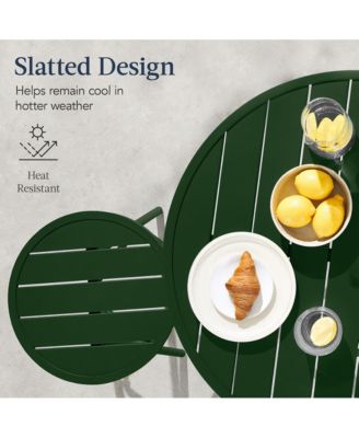 3-Piece Steel Patio Bar Height Round Bistro Set w/ Backless Stools, Slatted Design