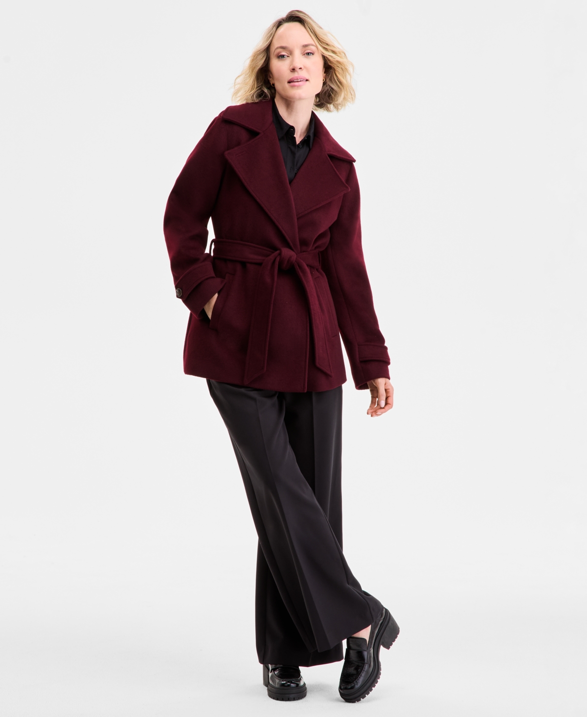 Michael Kors Michael  Women's Double-breasted Belted Wrap Coat, Exclusively At Macy's In Burgundy