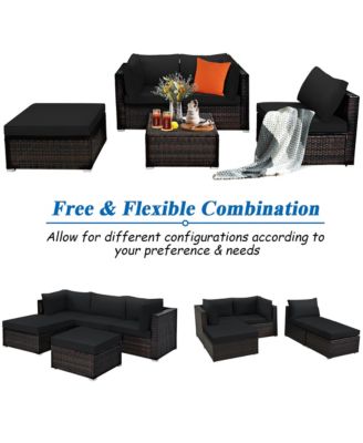 5PCS Patio Rattan Furniture Set Sectional Conversation Set Ottoman Table