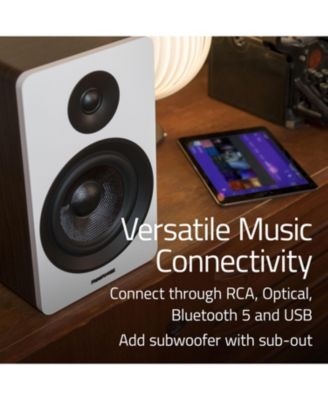 Ai61 Powered 2-Way 2.0 Stereo Bookshelf Speakers with 6.5" Drivers 120W Amp for Turntable Bluetooth w/ Stands