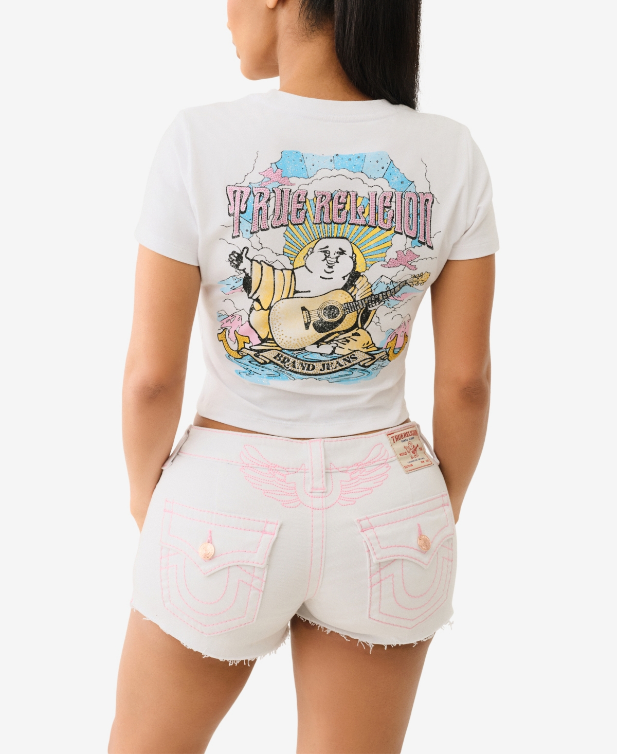 Shop True Religion Women's Short Sleeve Crystal Buddha Baby T-shirt In Optic White
