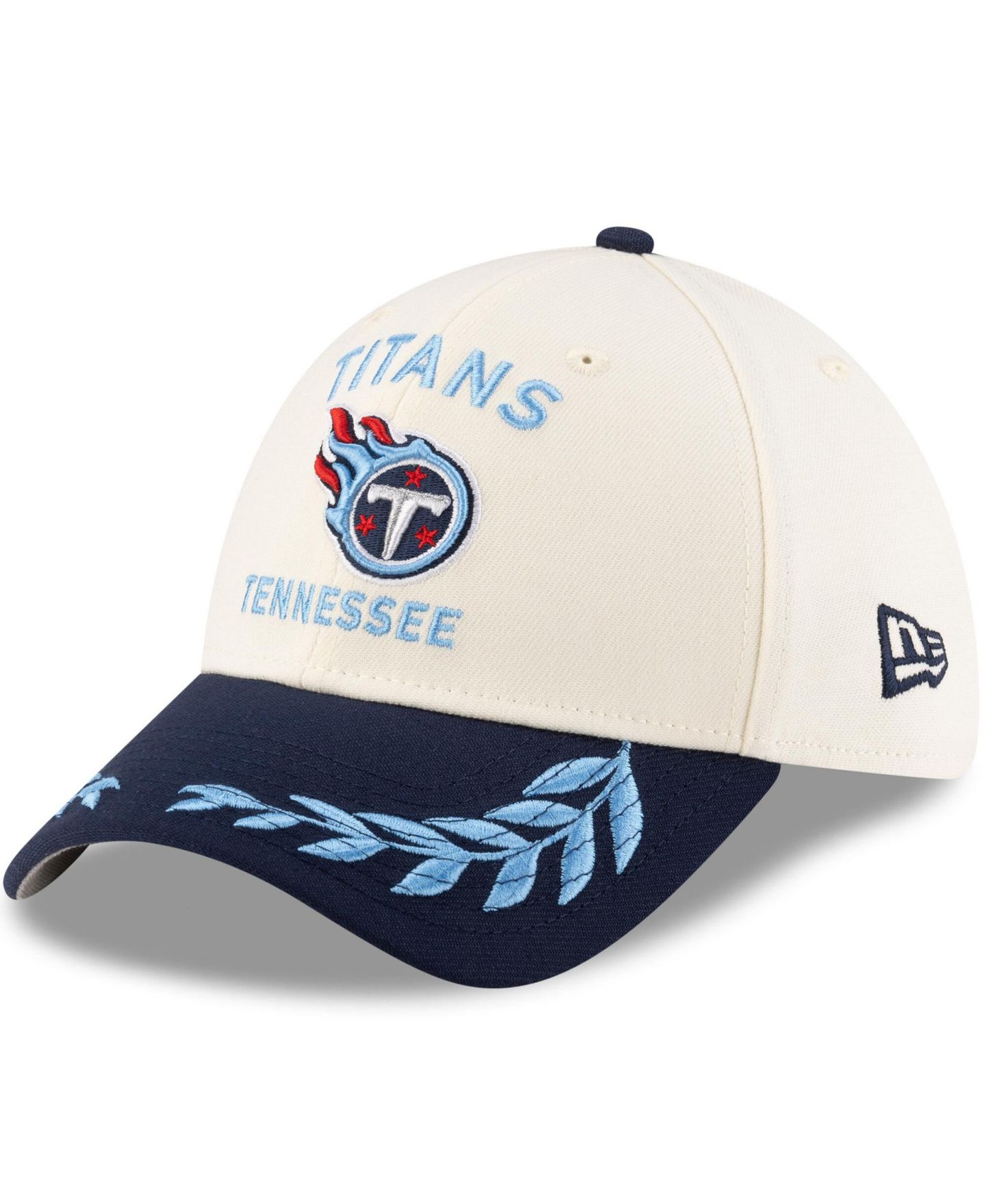 Мужская кепка New Era Cream/Navy Tennessee Titans 2025 NFL Draft 39THIRTY Flex Hat — фото 1