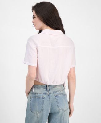 Juniors' Cropped Stripe Side-Tie Blouse