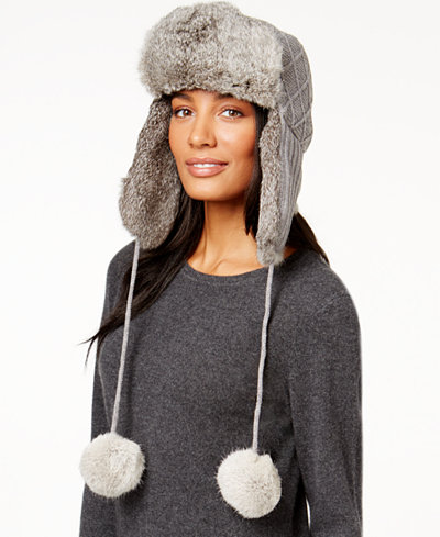 Surell Sweater Knit and Rabbit Fur Trooper Hat