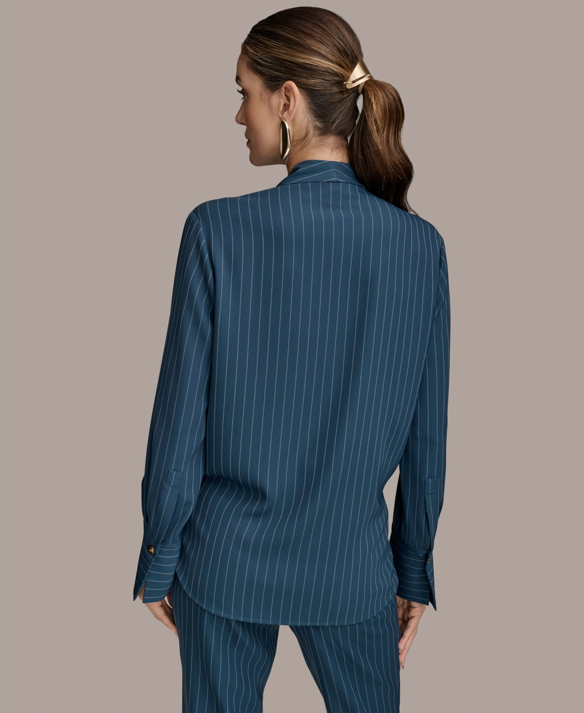 Shop Donna Karan Women's Tie-front Pinstripe Blouse