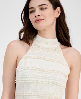 Women's Lace Knit Mock Neck Halter Dress