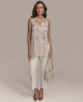 Women's Sleeveless Button-Front Tunic Top