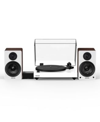 high-fidelity, Bluetooth-enabled, 90W Class D amplified vinyl turntable system with phono preamp, bookshelf speakers, OM10 cartridge.