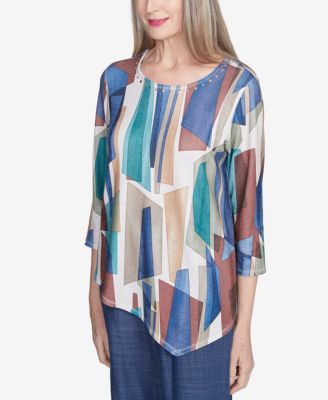 Women's Summer Solstice Abstract Stained Glass Crew Neck Top