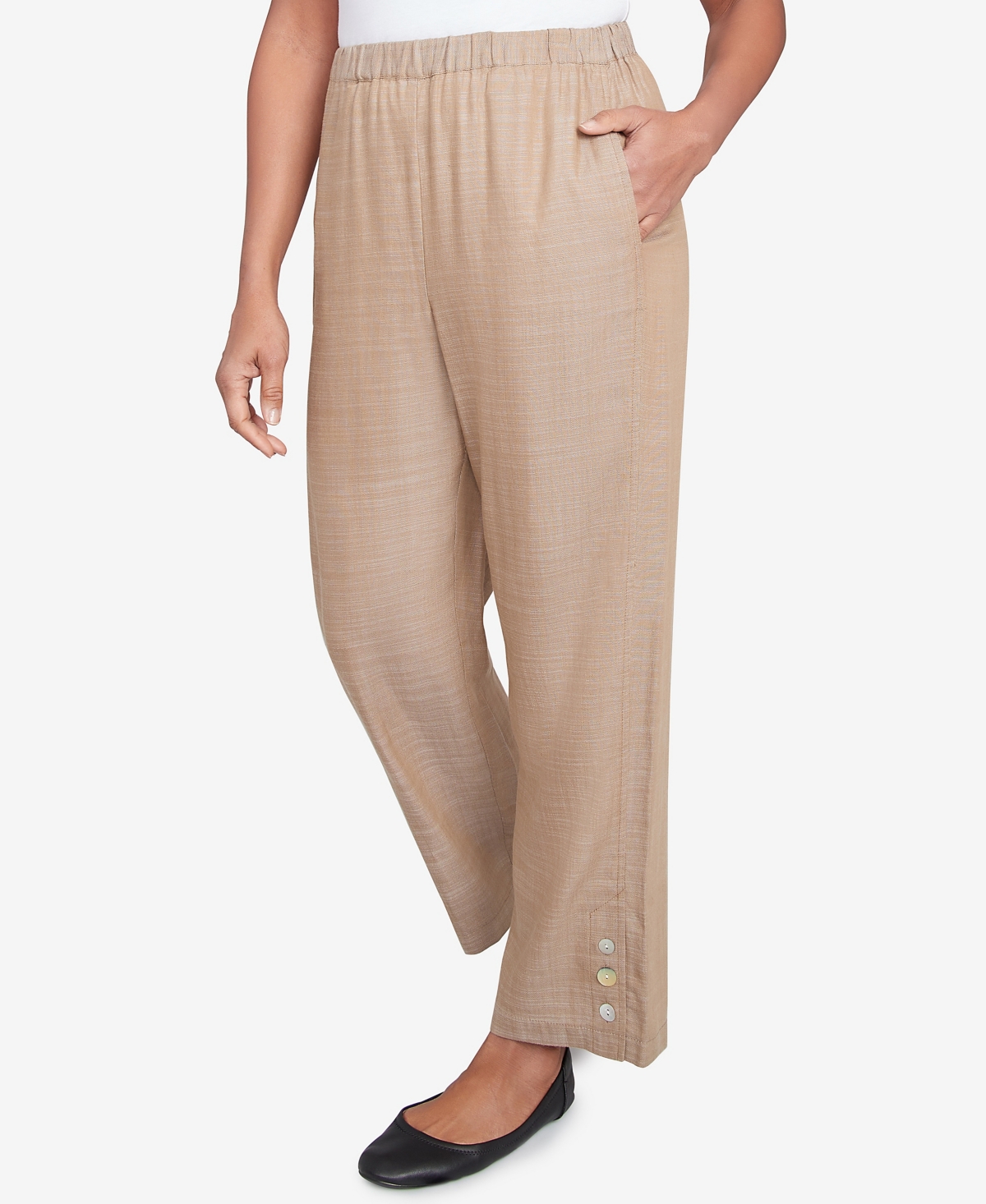 Alfred Dunner Women's Summer Solstice Relaxed Button Detail Ankle Pants In Neutral