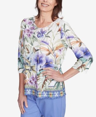 Women's Santa Fe Tropical Floral Border Crew Neck Top
