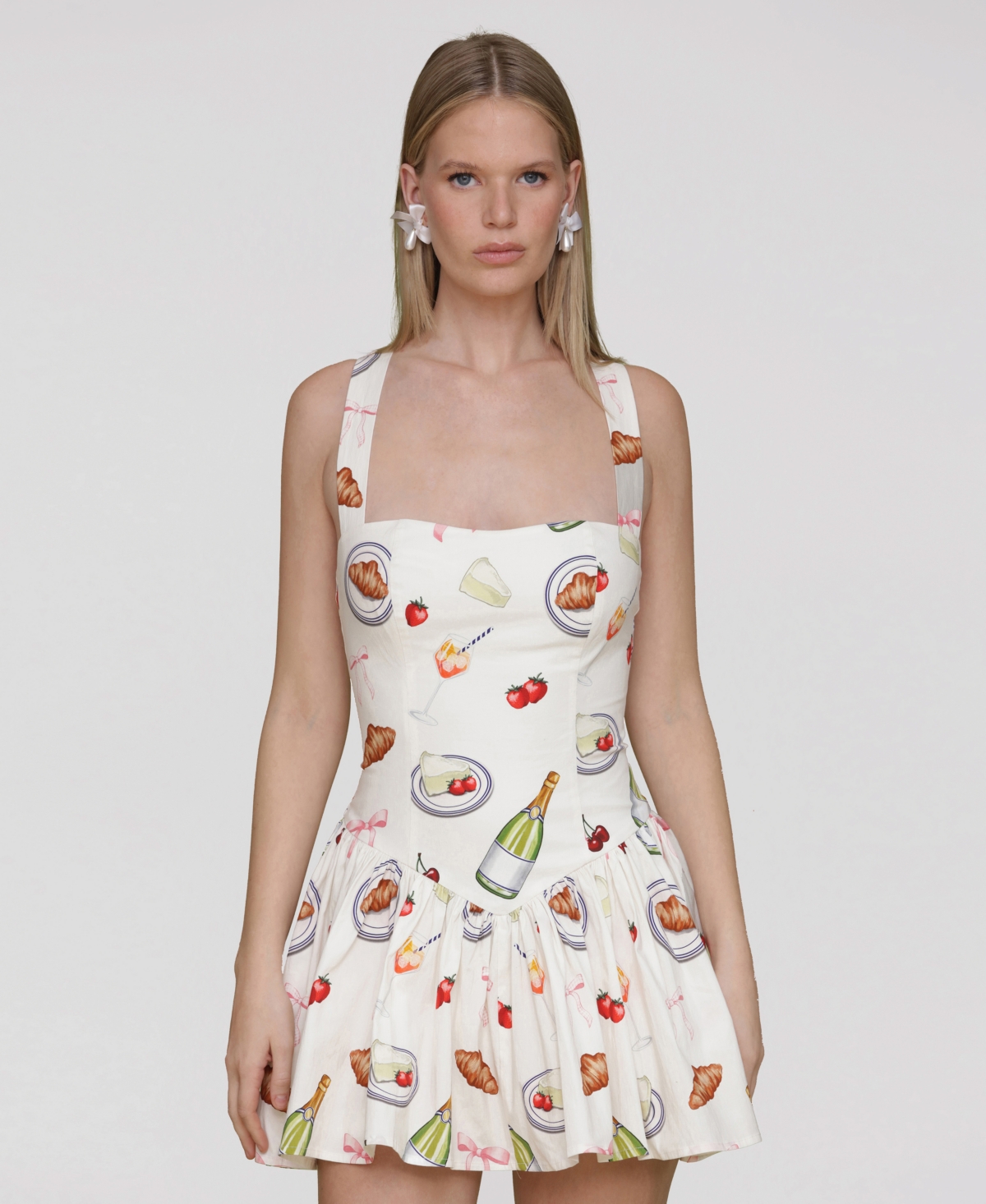 Avec Les Filles Women's Printed Drop-waist Flounce Romper Dress