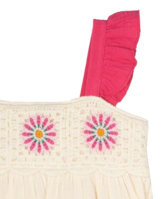 Baby Girls Flower Crochet Cotton Tiered Dress
