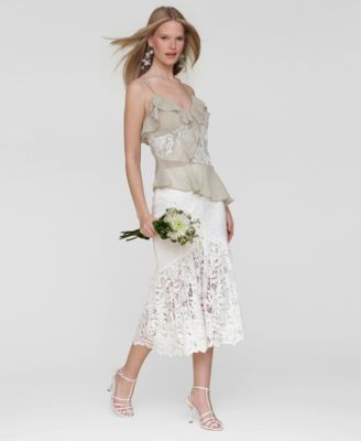 Women's Ruffle Lace-Panel Asymmetric Top