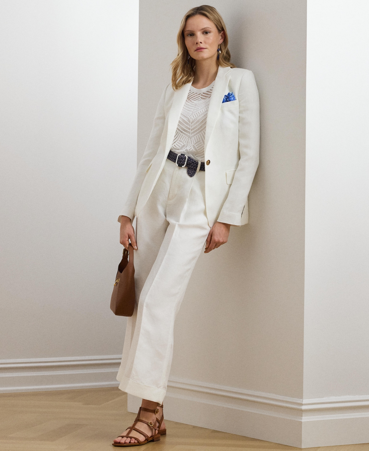 Women's Pleated Linen-Blend Twill Wide-Leg Pants - White