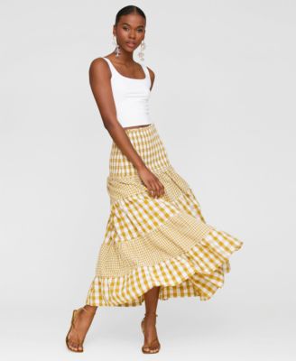 Women's Cotton Check Tiered Smocked-Waist Maxi Skirt
