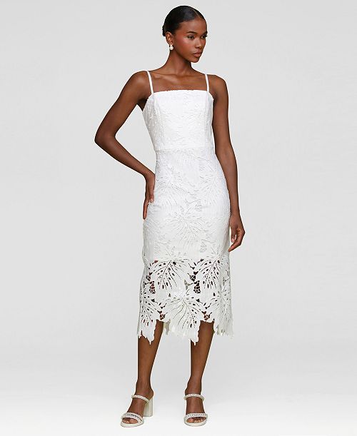 alfani Avec Les Filles Women's Embroidered Sleeveless Midi Dress Women's Fashion Shoes & Accessories