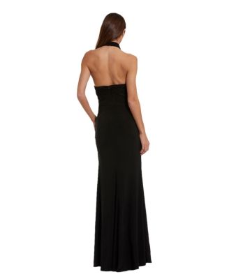 Women's Jersey Crossover Halter Neck Gown With 3D Flower