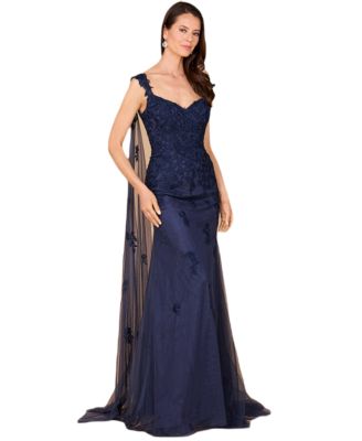 Women's Off Shoulder Mermaid Beaded Gown with Feathers