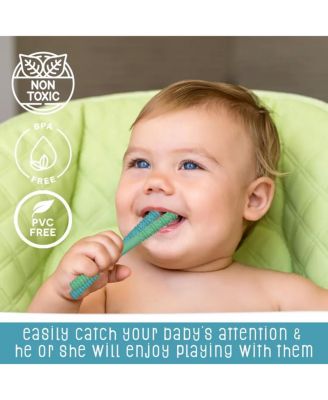 Baby Hollow Teething Tubes - Soft Silicone Teether Sticks for Infant | BPA Free Teething Straws with Cleaning Brushes (Blue)