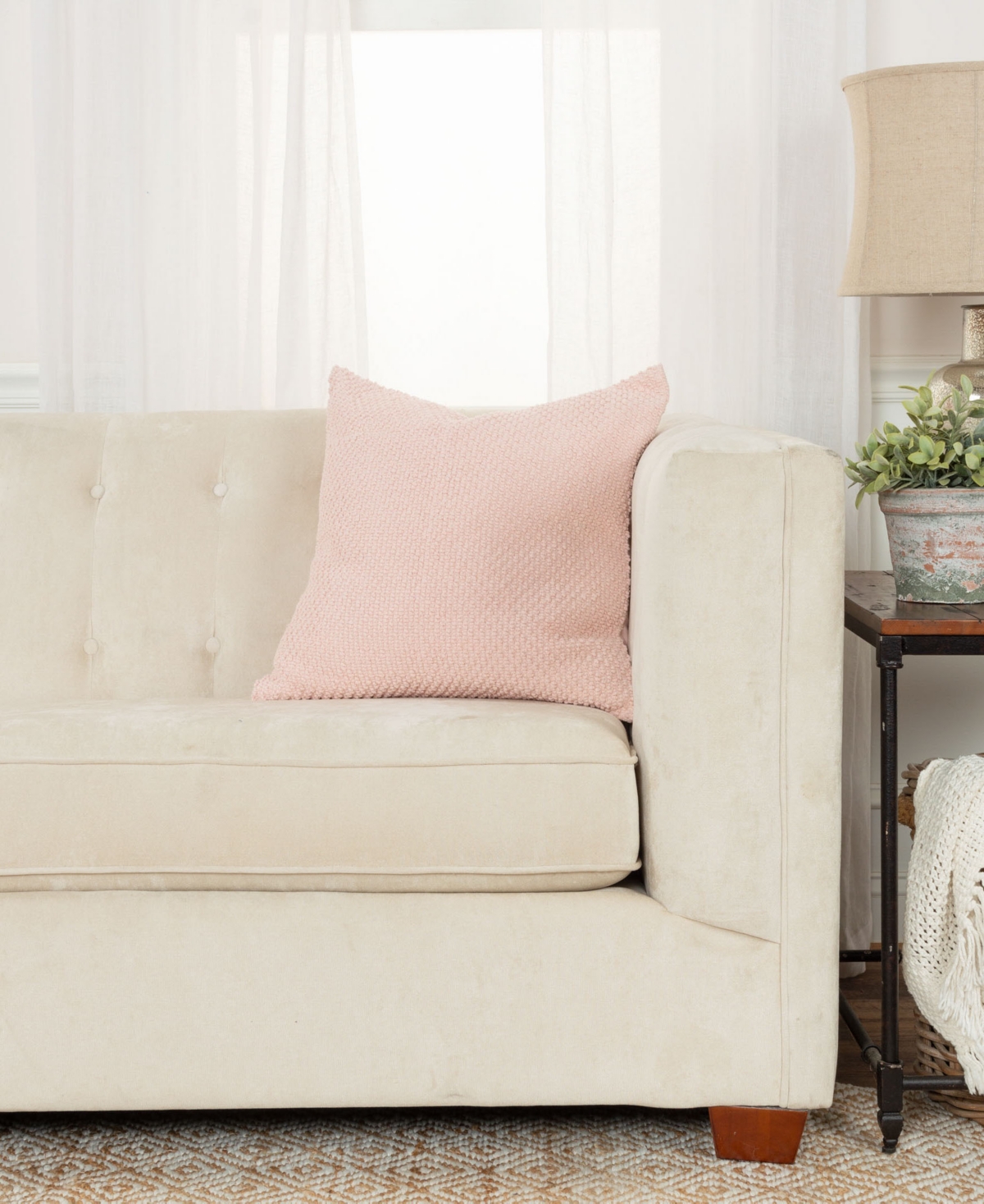 Rizzy Home Urban Farmhouse Solid Woven Decorative Pillow, 20" X 20" In Blush