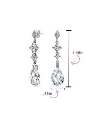 Briolette Faceted Teardrop Cubic Zirconia CZ Chandelier Earrings Sterling Silver