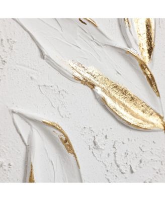 White with Gold Flower Canvas Framed Wall Decor