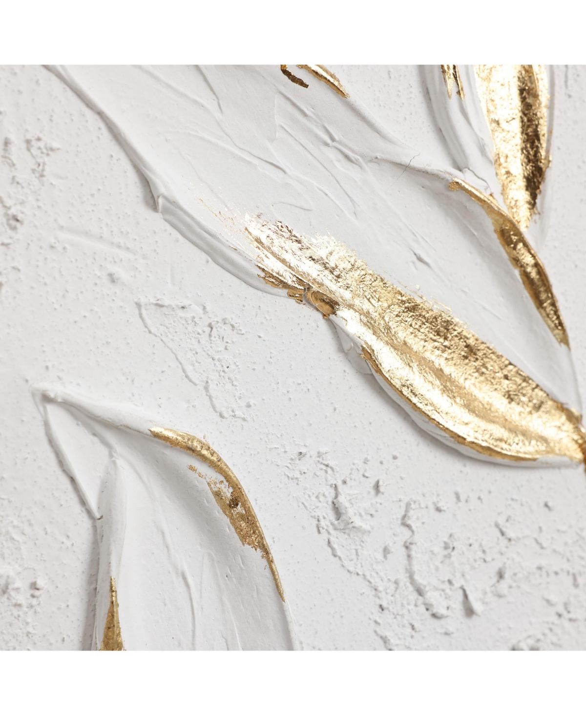 Luxenhome White With Gold Flower Canvas Framed Wall Decor In White And Gold