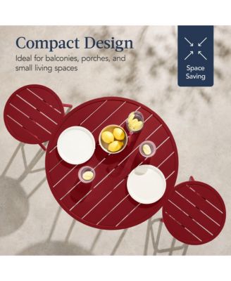 3-Piece Steel Patio Bar Height Round Bistro Set w/ Backless Stools, Slatted Design