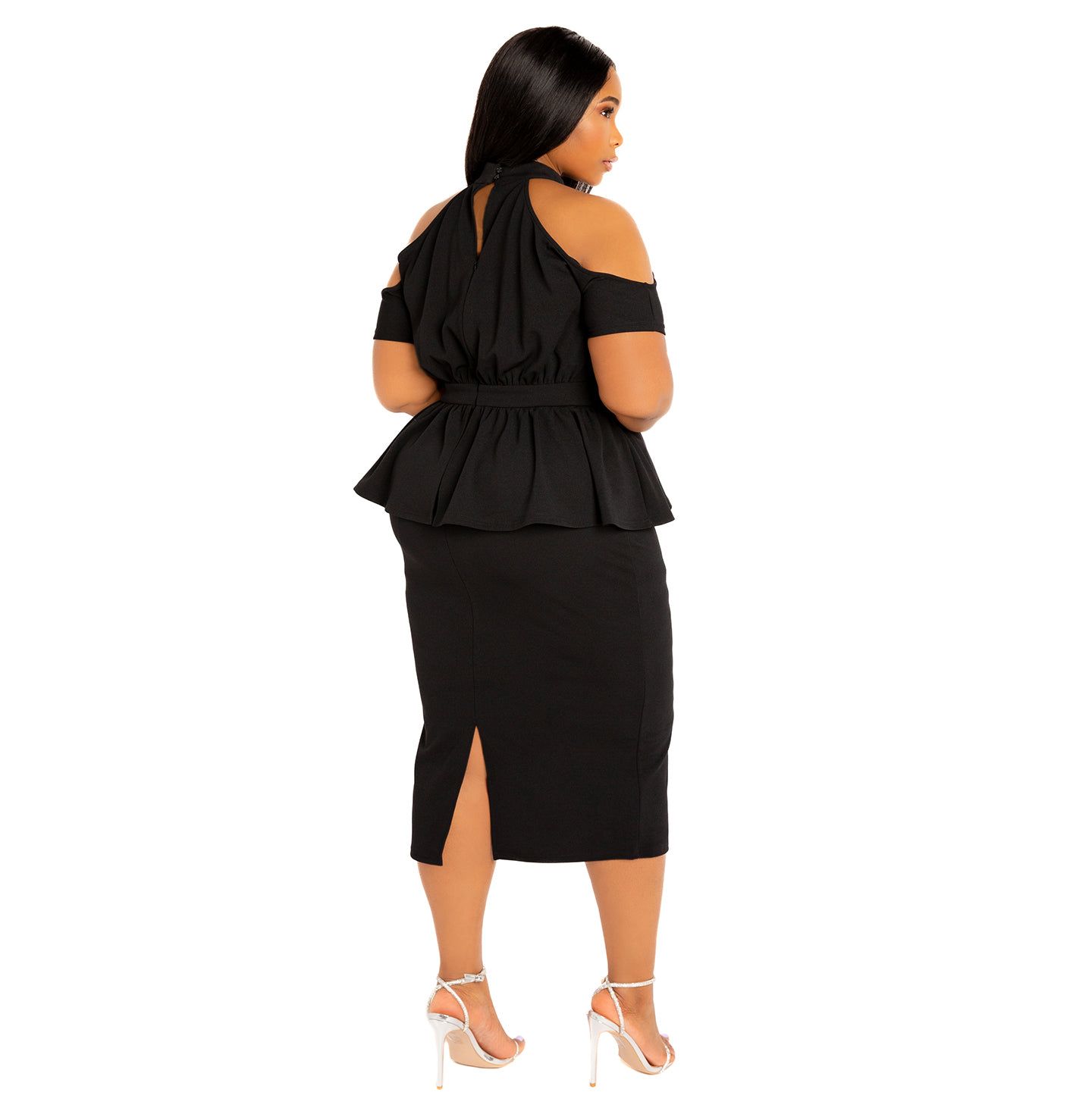Женское платье Buxom Couture Plus Size Cut-out Shoulder Peplum Midi, цвет: Чёрный — фото 3
