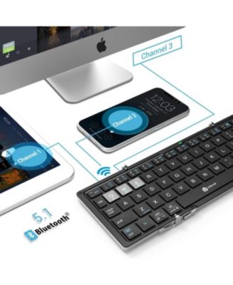 Foldable Bluetooth Keyboard, BK03 Folding Travel Keyboard, Metal Build, USB-C Charge, Portable Keyboard with Stand Holder for Laptop