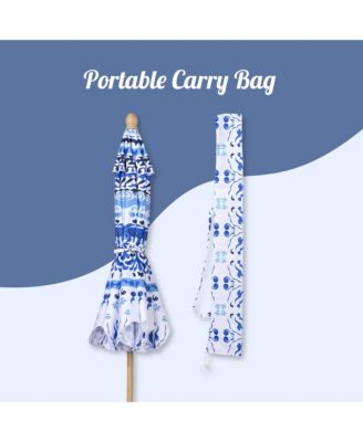 Our Beach Portable Umbrella for Sand Beech Wood Pole Carry Bag with Printed Porcelain Love Cute Garden Parasol