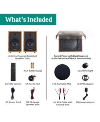 Montrose Record Player Stereo System, 4" Bluetooth Powered Bookshelf Speakers, Belt-Drive Turntable with Audio-Technica Stylus, Speed Control Motor, Built-in Preamp, Wood Plinth